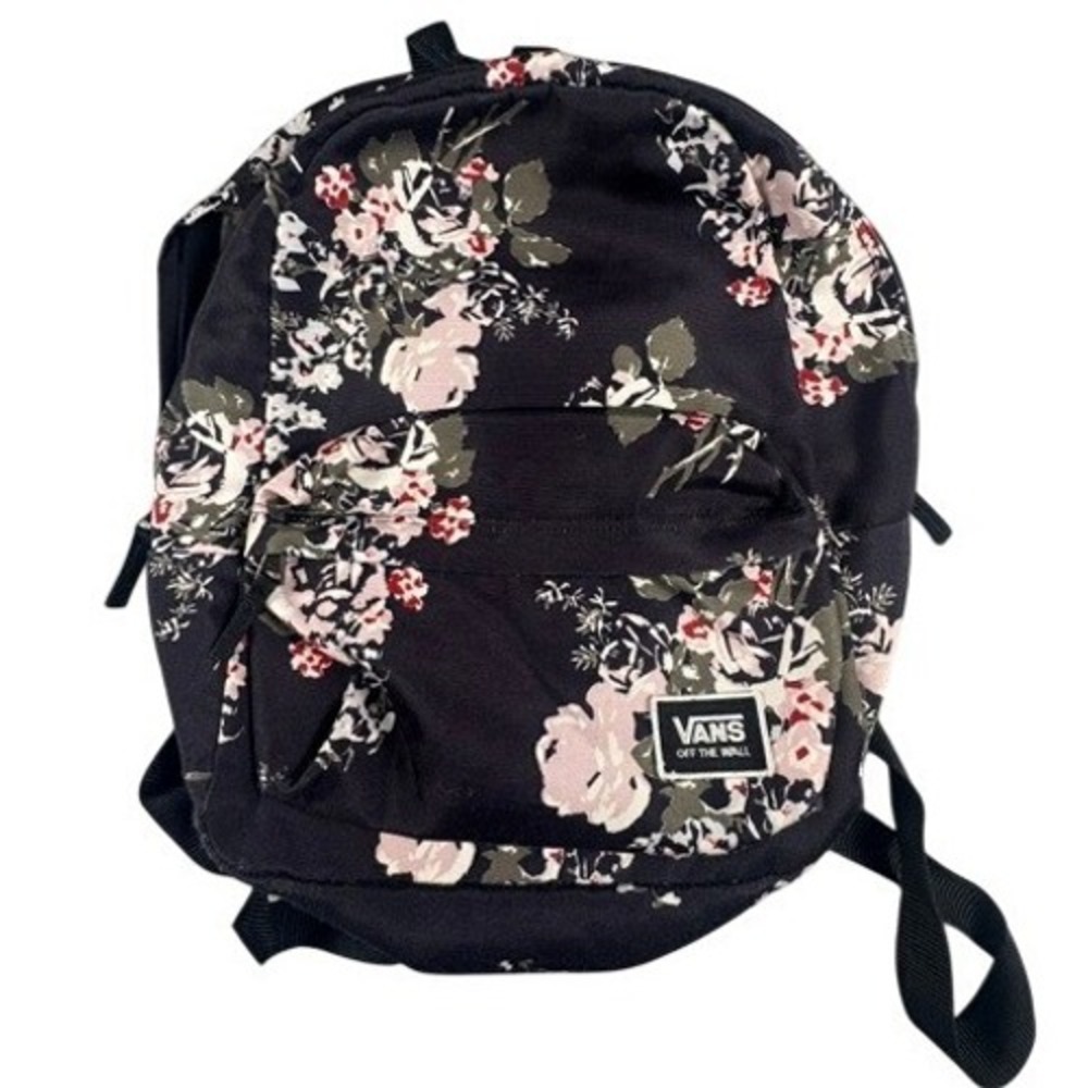 Vans Backpack Womens OS Floral Print Realm Canvas Black Pink School Bag